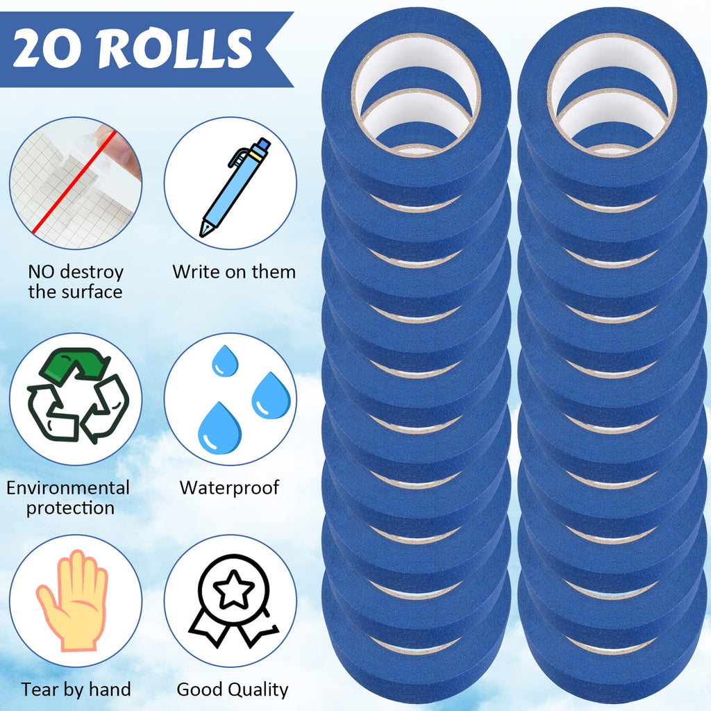 Fainne 12 Rolls Blue Painters Tape Bulk Multi Pack Safe Paint Paper Masking Tape for Wall Painting Decoration Supplies (Blue,1 Inch X 55 Yards)
