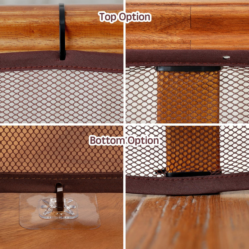 Baby Gates for Stairs with Banister, Guard Safety Net for Baby, 10ft x 3ft Stair Railing Mesh Barrier for Kids, Cats, Dogs, Child Safety Rail Guard - Dark Brown