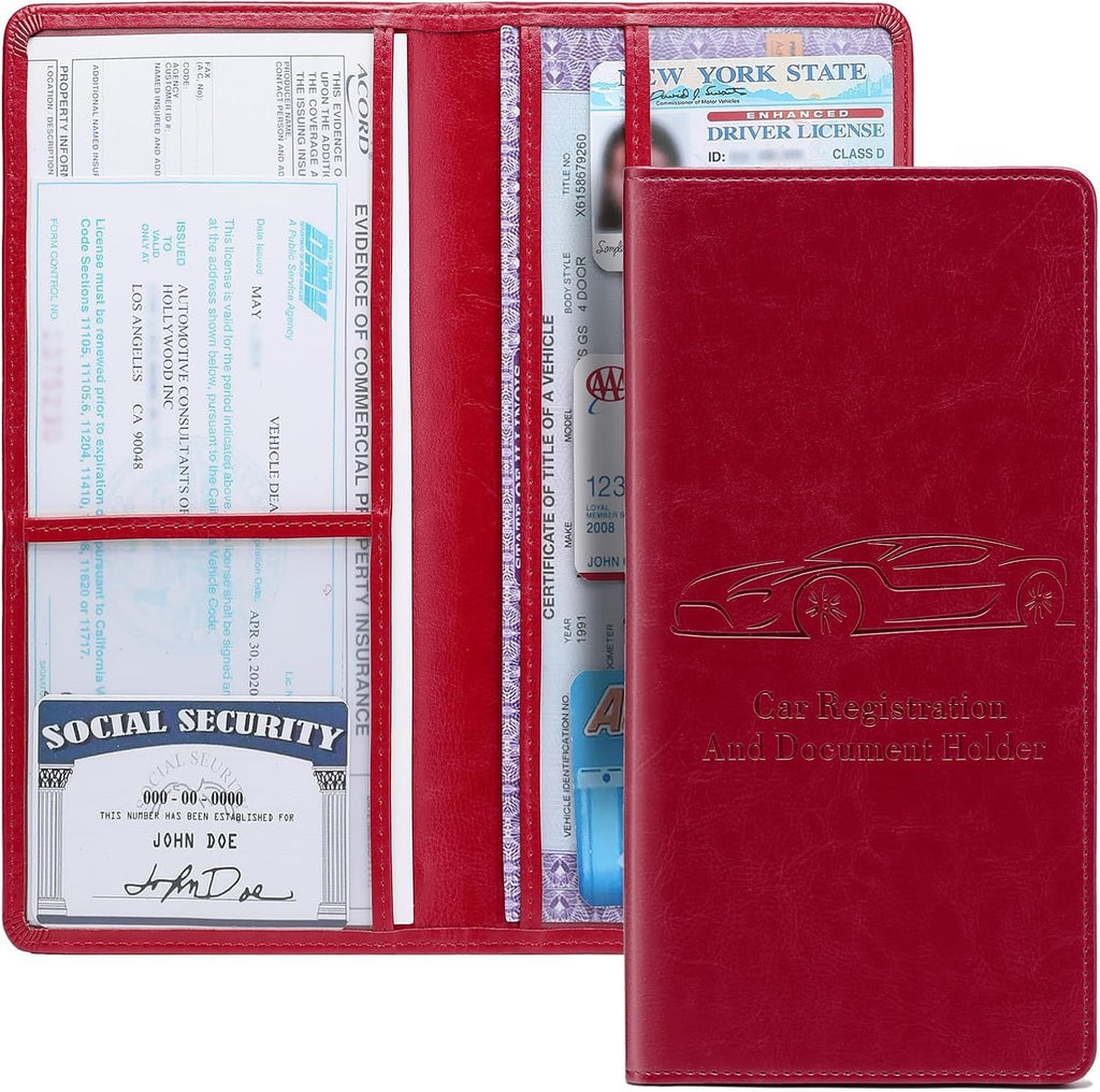 Car Registration and Insurance Card Holder for Women Men, Black Glove Box Paperwork Organizer with Magnetic Buckle for Easy Access and Protect Documents and Various Cards in Vehicle