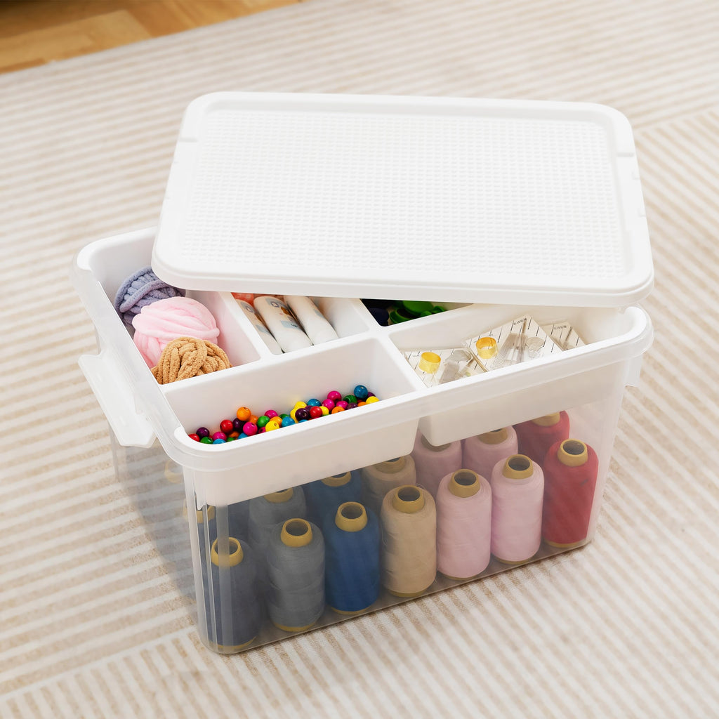 Citylife 17 QT Plastic Storage Box with Building Baseplate Lid and Removable Tray Craft Organizers and Storage Clear Storage Container for Organizing Bead, Tool, Sewing