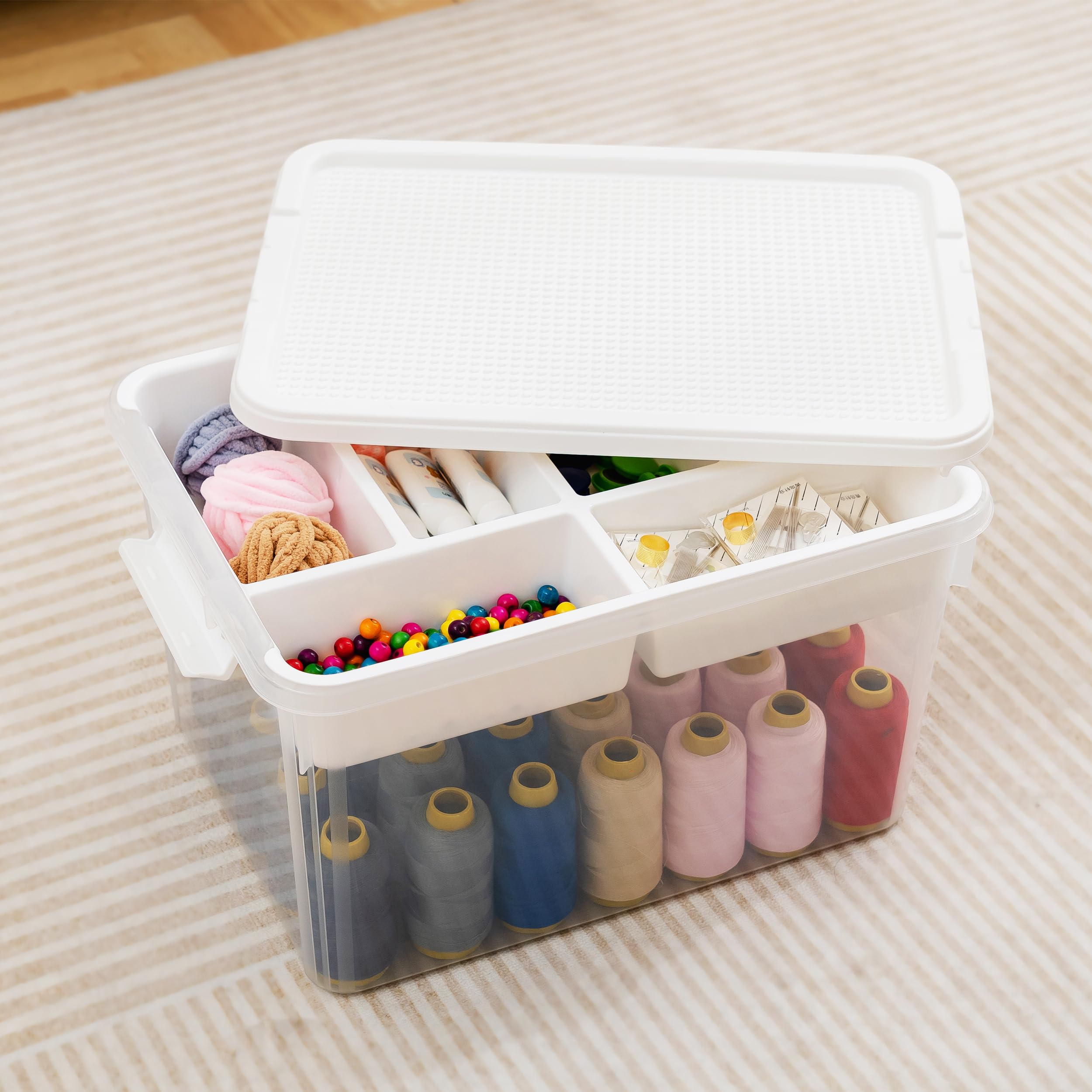 Citylife 17 QT Plastic Storage Box with Building Baseplate Lid and Removable Tray Craft Organizers and Storage Clear Storage Container for Organizing Bead, Tool, Sewing