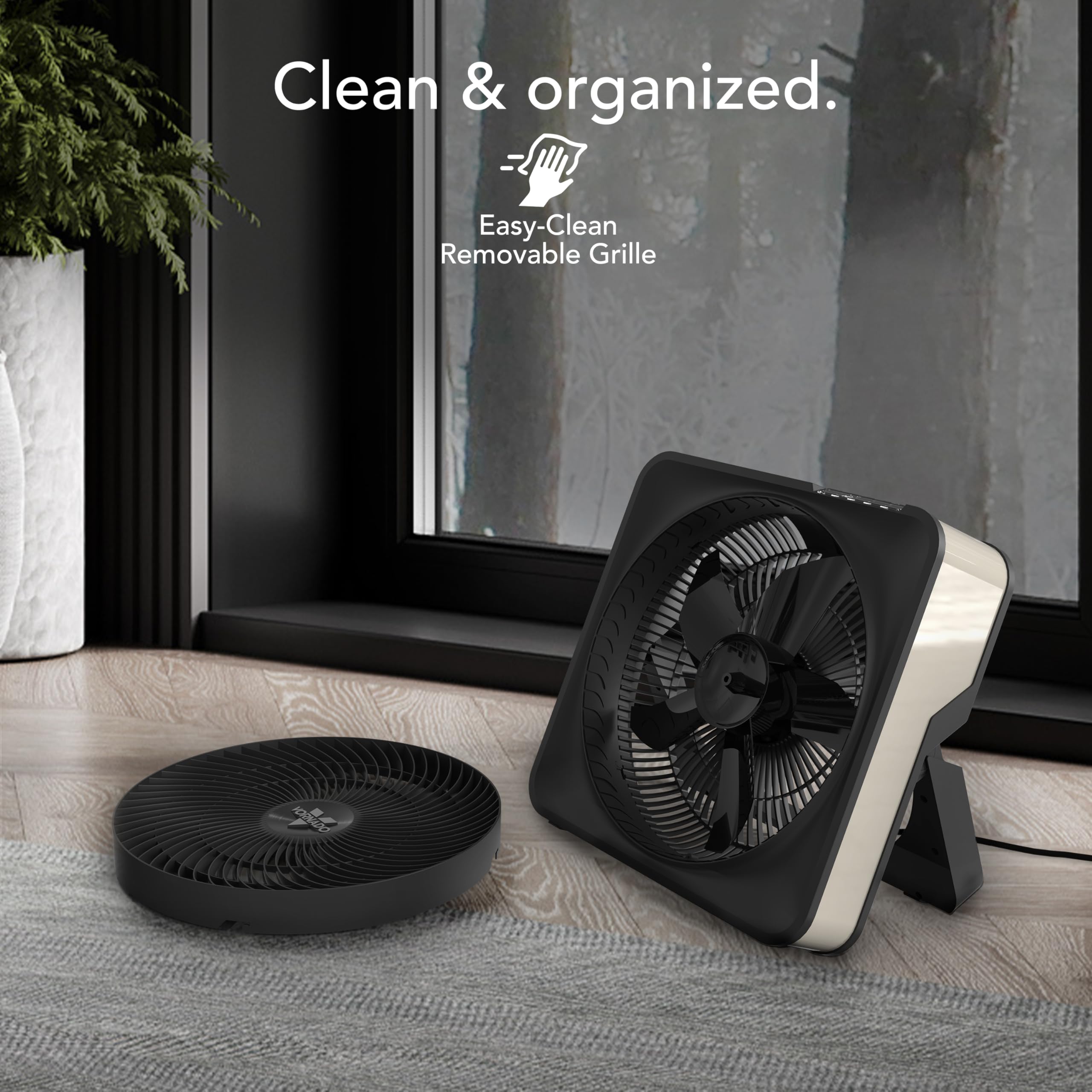 Vornado Model 80 High Velocity Electric Box Fan with Removable Grille, 5 Speed Settings, Powerful Airflow, Whole Room Air Circulation, Targeted Cooling, Cord Storage, Durable Floor Fan, Ice White