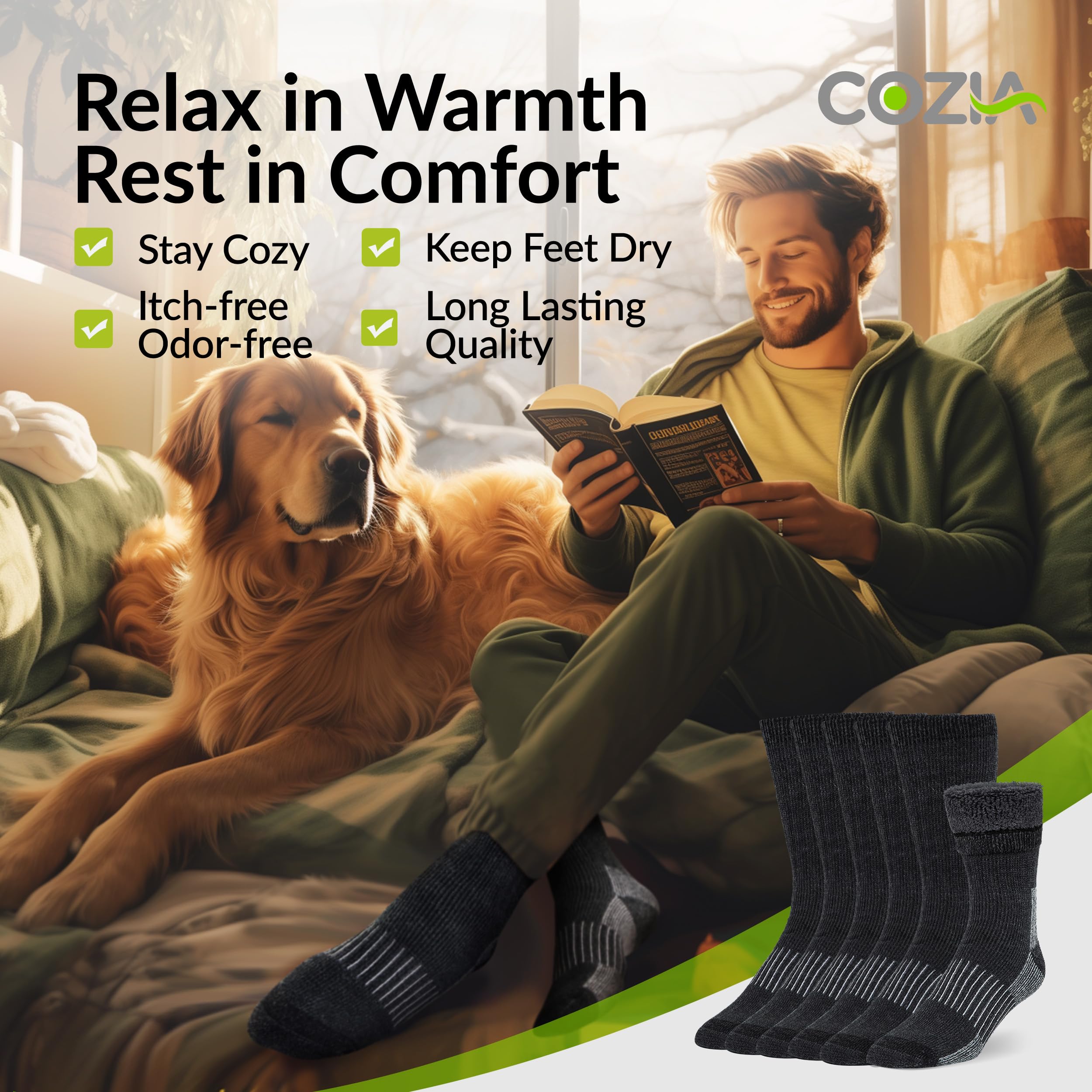 COZIA Merino Wool Socks for Men & Women Casual Warm Winter Cozy Thermal Socks