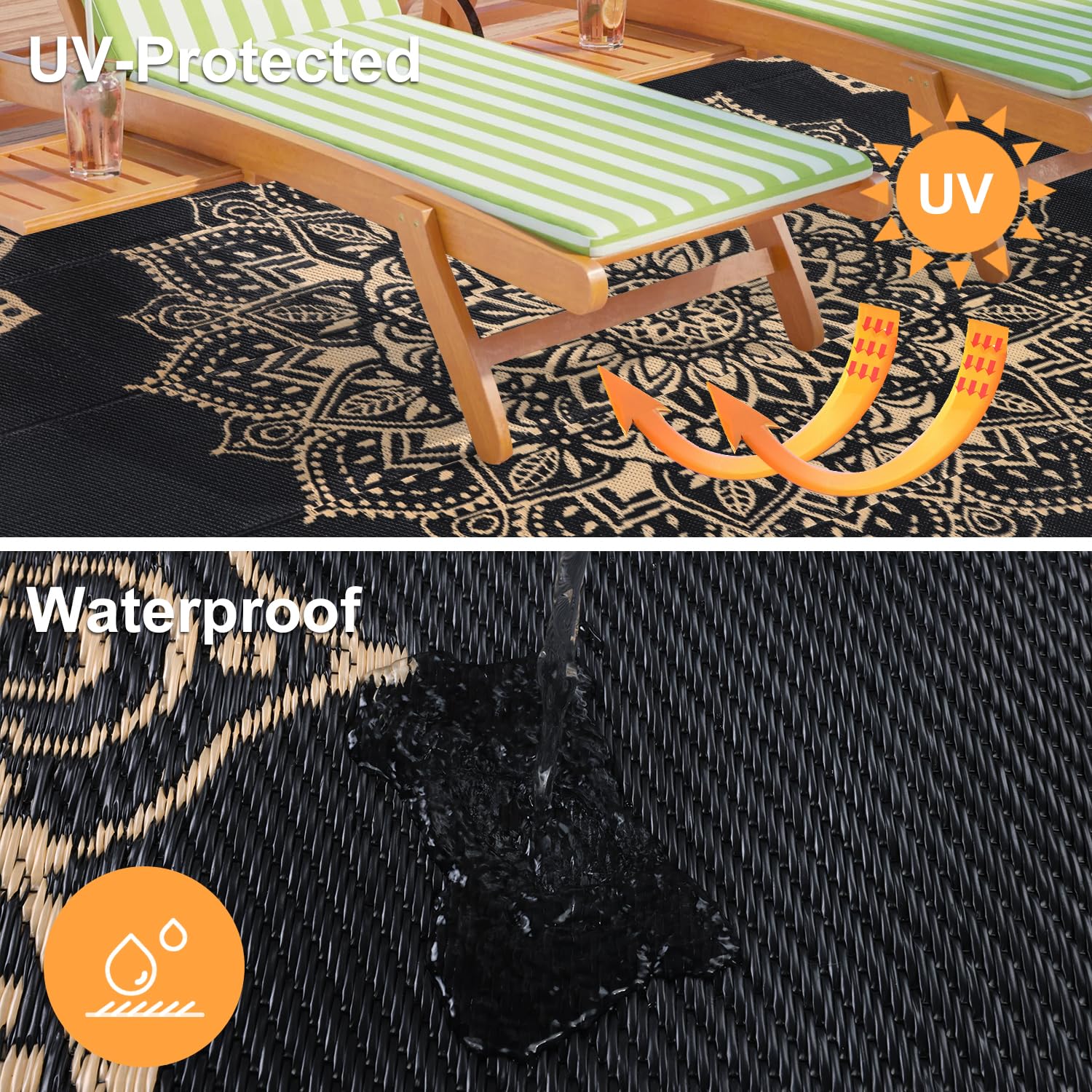 Yamaziot Waterproof Outdoor Rug 5x8 ft, Reversible Plastic Straw Rug for Patio Clearance, Camping, RV Mat, Outside Rug Carpet for Porch, Deck, Backyard, Balcony, Picnic,Black Brown
