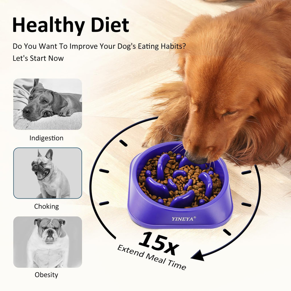 YINEYA 2PCS Anti-Choking Slow Feeder Dog Bowls Small Size Dog, Slow Feeder Cat Bowl, Supplies and Puzzle for Pet