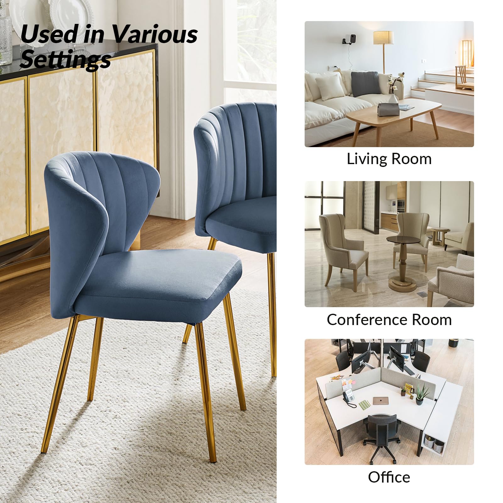 HULALA HOME Velvet Dining Chairs, Modern Small Armless Accent Chair with Gold Metal Legs, Living Room Upholstered Cute Side Chair, Elegant Tufted Back Vanity Chair for Bedroom, Auburn