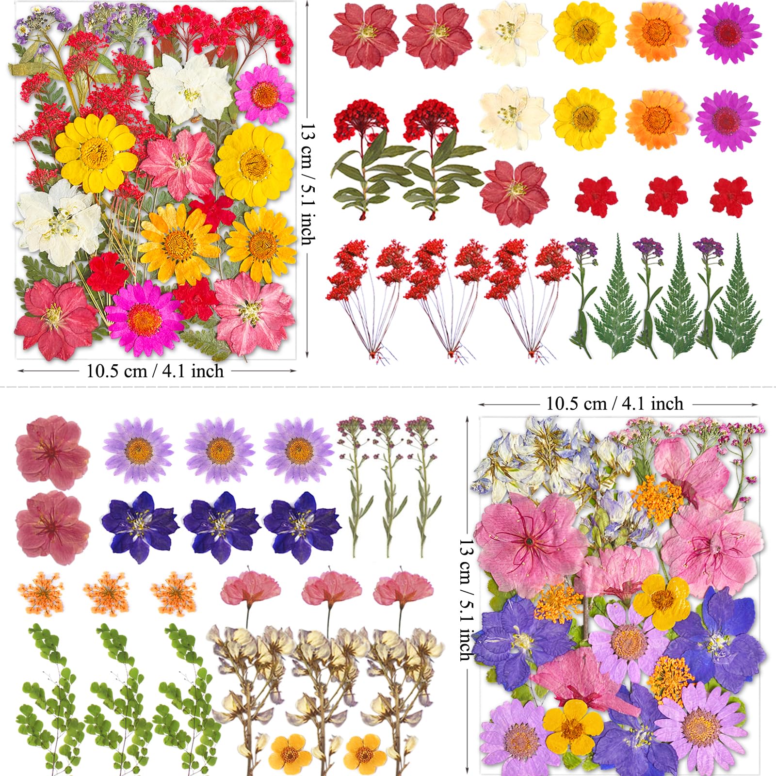 MIKIYA 98Pcs Pressed Dried Flowers for Resin Molds, Real Natural Bulk Big Dry Floral Leave for DIY Art Crafts, Epoxy Jewelry, Candle, Soap Making, Nails Decors