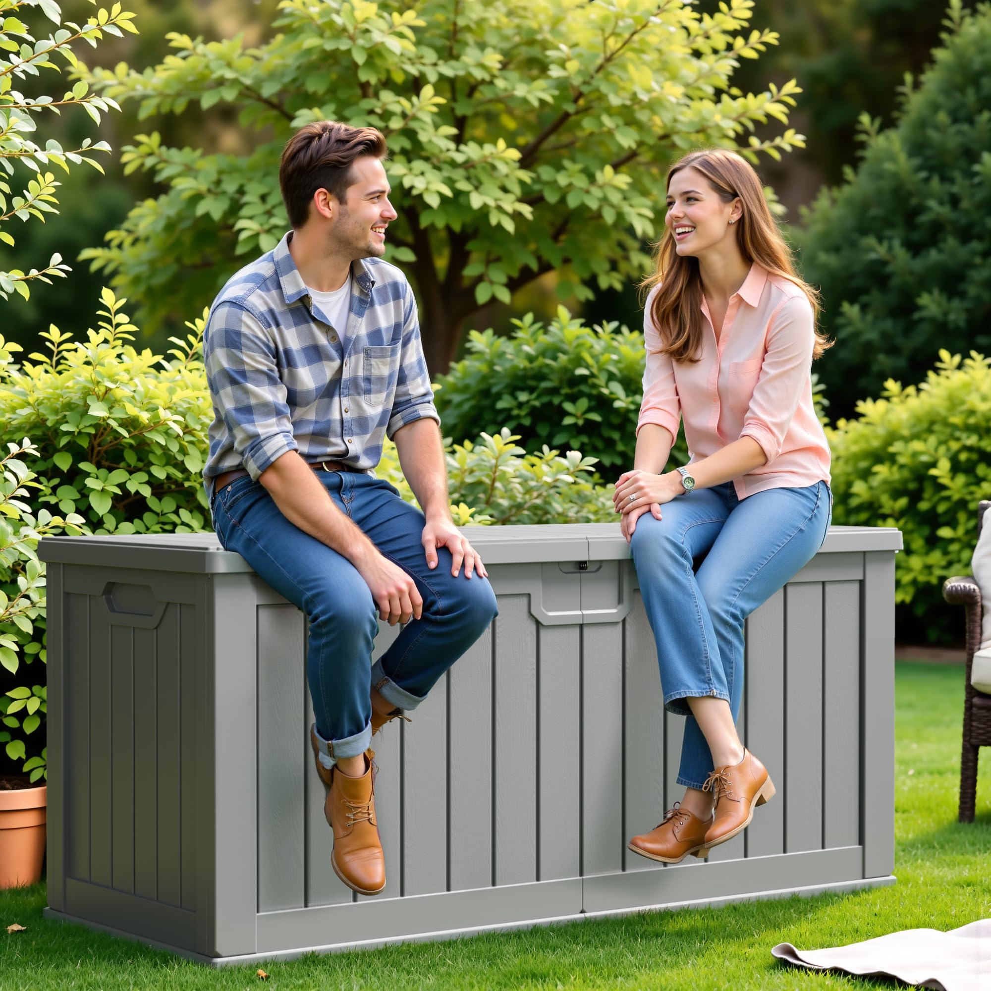 Flamaker Deck Box 30 Gallon, Waterproof Resin Small Storage Box with Lid, Outdoor Patio Furniture Cushion Garden Tool Organizer, Lockable Package Delivery Box for Porch Balcony (Black)