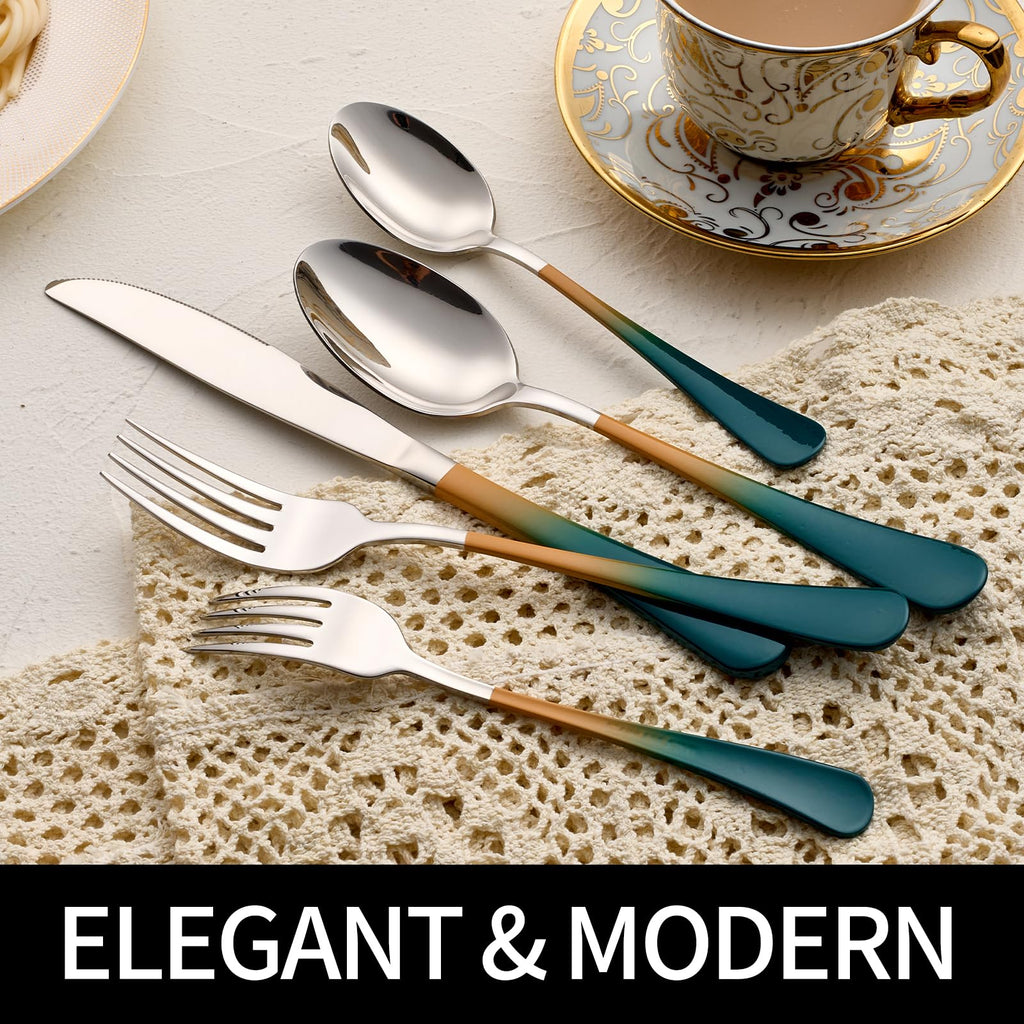 20-Pieces Blac and Pink Silverware Sets for 4,Pink Handle Stainless Steel Cutlery Set, Include Forks Spoons and Knives Set, Dishwasher Safe Utensil Sets for Home Restaurant