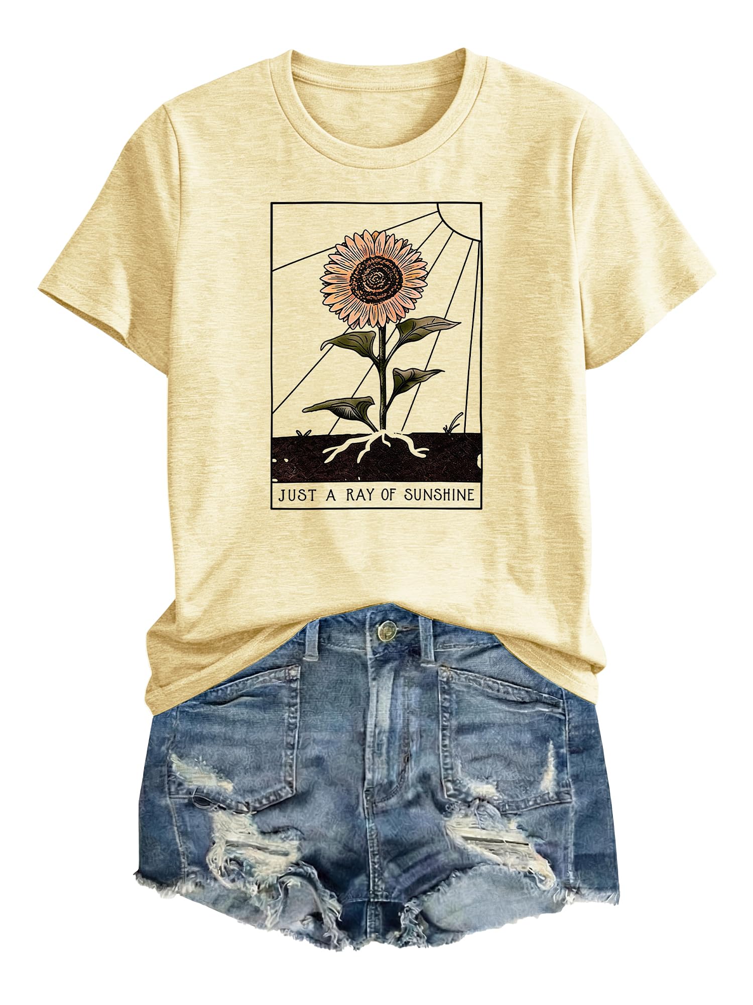 Anbech Womens Dandelion Graphic T-Shirts Teen Girls Cute Sunflower Print Casual Tee Tops