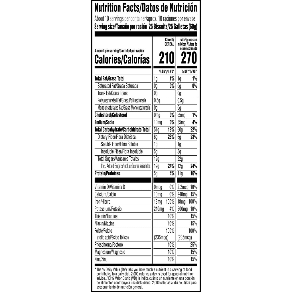 Kellogg's Frosted Mini-Wheats Cold Breakfast Cereal, High-Fiber, Whole Grain, Family Size, Original, 24oz Box (1 Box)