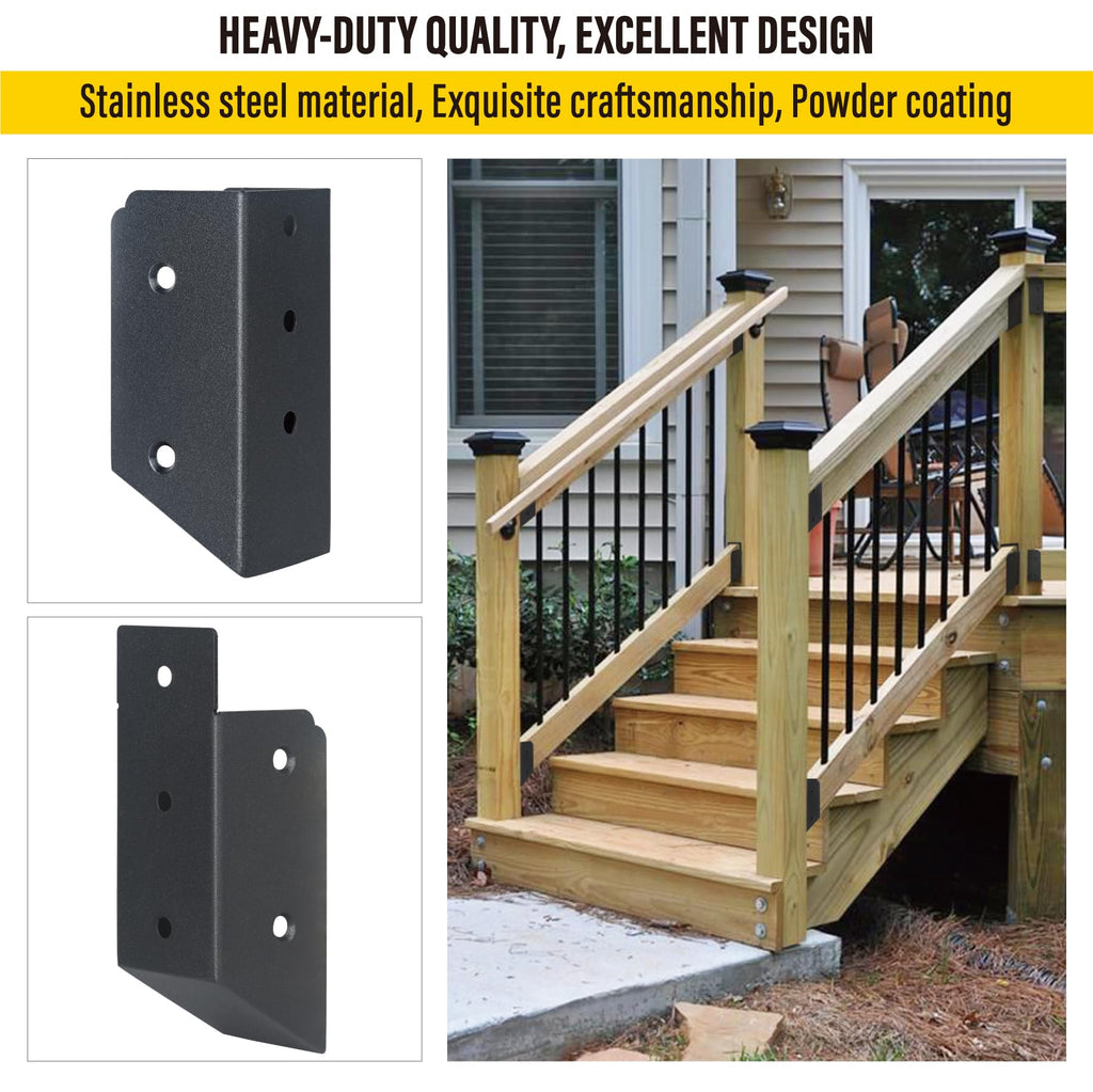 AECXM 201 Stainless Steel 2" x 4" (1 ½" x 3 ½" Actual) Deck Railing 27.5° Stair Connectors, for Deck Railing Stair Handrail Connection Installation Deck Railing Bracket (4 Pair-Black)