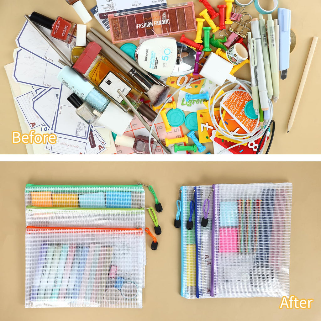 EOOUT 24pcs Mesh Zipper Pouch Bags A3 Extra Large Document Bag with Label Pocket, 16.9x12 Inches, Plastic Zip File Folders, Puzzles, Board Game Storage for Organizing Office Home