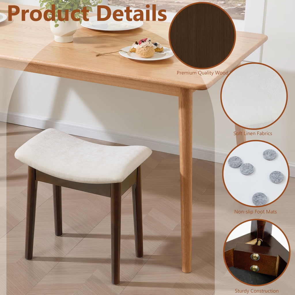 Royal Windsor Vanity Stool with Saddle Cushion, 18 Inch Makeup Vanity Chair for Living Room, Modern Foot Stool Ottoman Piano Bench,Small Upholstered Bench for Bedroom, Beige