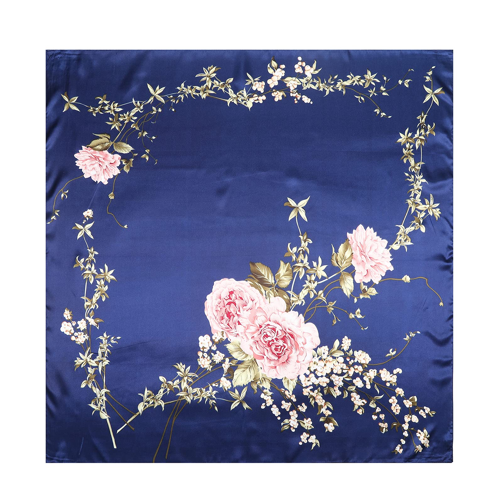 AWAYTR 35” Large Satin Square Head Scarf - 2Pcs Silk Like Floral Head Scarves Square Satin Hair Scarf Bandanas for Women