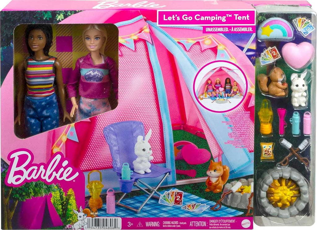 Barbie It Takes Two Camping Playset with Tent, 2 Barbie Dolls & 20 Pieces Including Animals, Telescope & Accessories, Toy for 3 Year Olds & Up (Amazon Exclusive)