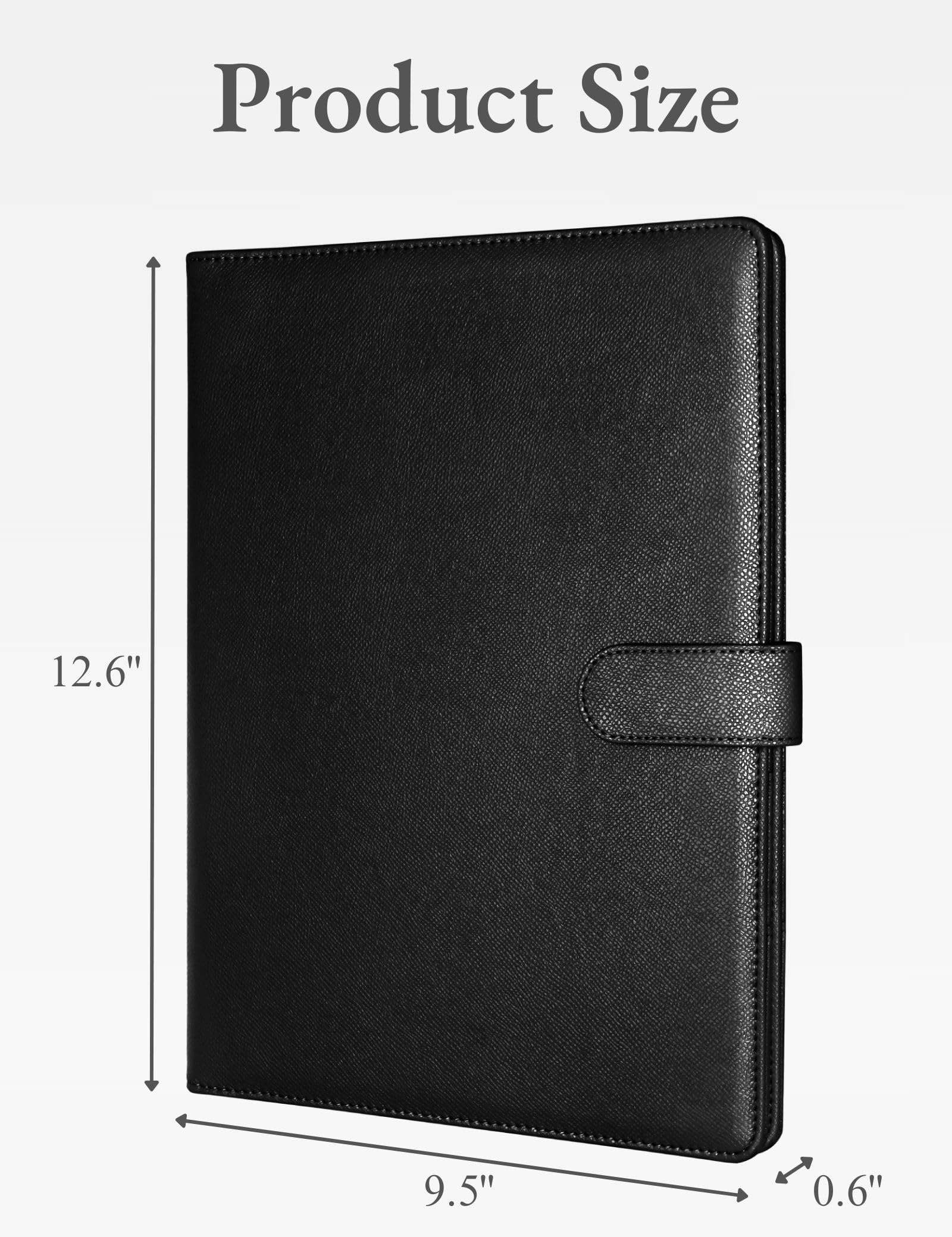 Padfolio Portfolio Resume Folder with Pocket, Premium Faux Leather Interview Writing Legal Pads Document Organizer Portfolio with Business Card Holder (Black)