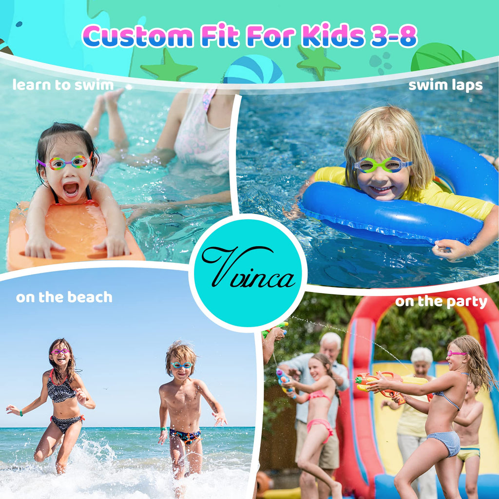 Vvinca Kids Swim Goggles with Fabric Strap No Tangle Pain-Free, Anti-Fog Swimming Pool Goggle No Leak for Toddlers Girls Boys