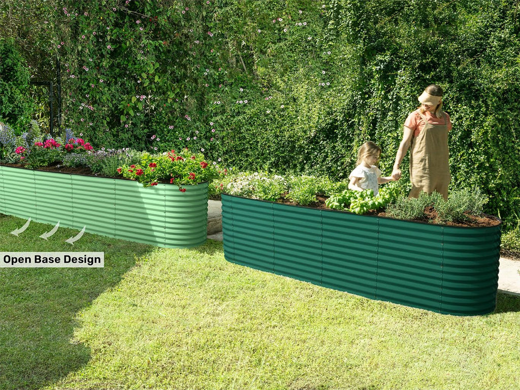 9-in-1 Galvanized Steel Raised Garden Bed // 8×2×1.5 ft Modular Planter for Gardening, Vegetables, Flowers // 18" Tall Metal Raised Garden Beds Outdoor (Dark Green) // Patented Design Planter Box