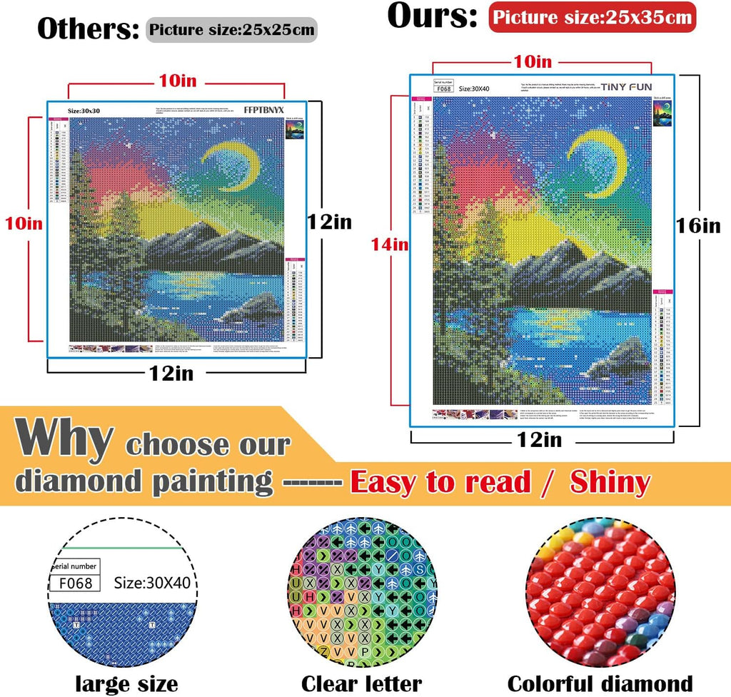 TINY FUN 12 Pack Diamond Painting Kits for Adults 5D Diamond Art Kit Paint by Number for Beginners, DIY Paint with Round Full Drill Diamonds Paintings Gem Art for Home Wall Decor Gift (12X16 Inch