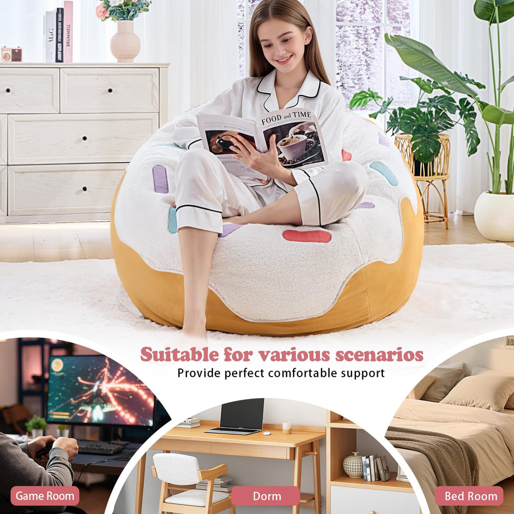 Sports Baseball Bean Bag Chair - Luxurious Bean Bag Chairs for Kids Teens Adults - Floor Sofa Couch with Filler - Plush BeanBag Furniture for Living Room Bedroom College Dorm - 32 Inch
