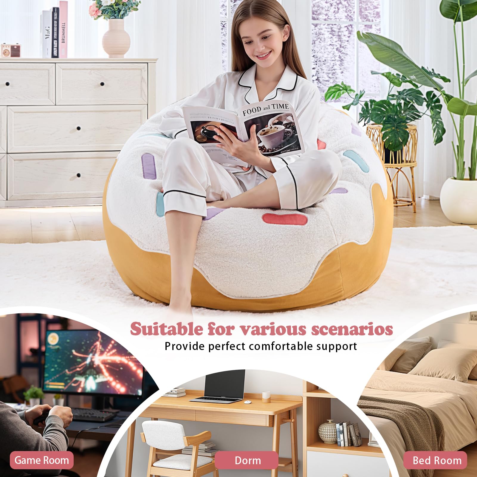 Sports Baseball Bean Bag Chair - Luxurious Bean Bag Chairs for Kids Teens Adults - Floor Sofa Couch with Filler - Plush BeanBag Furniture for Living Room Bedroom College Dorm - 32 Inch
