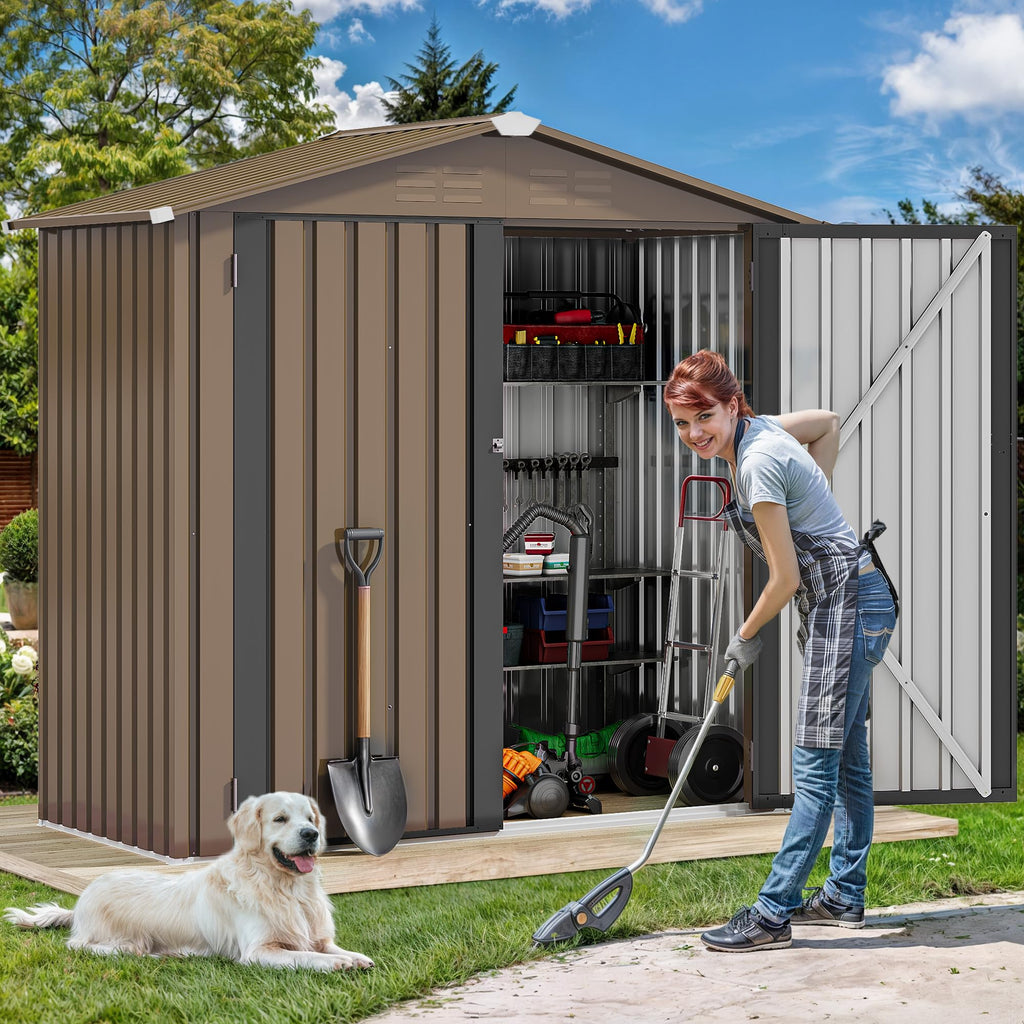 DWVO 6x4ft Outdoor Storage Shed, Lockable Metal Tool Storage Sheds, Waterproof Garden Sheds with Vents for Backyard, Patio, Garage, Lawn, Dark Gray
