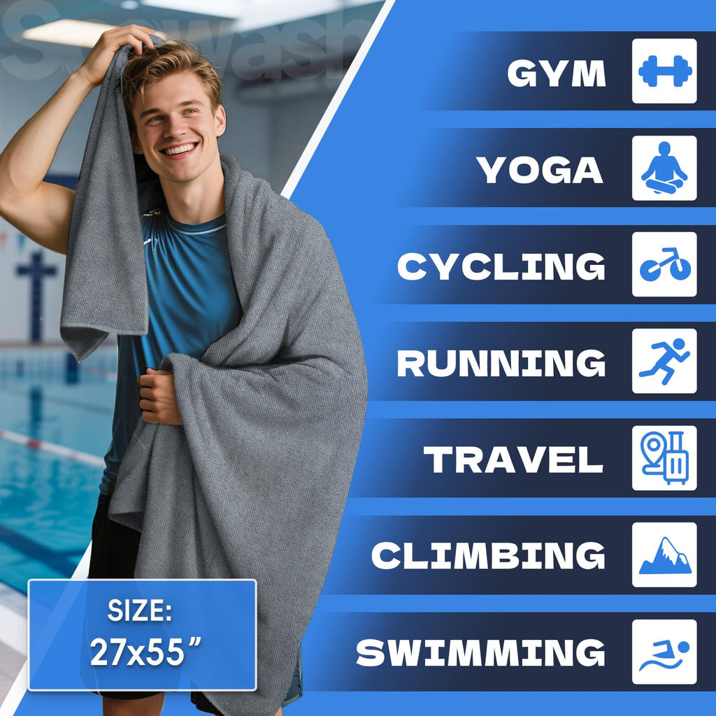 Microfiber Gym Towels for Showering Working Out Quick Dry Negative ions Large Middle Small Sizes Lightweight Gym Towel for Men Women Tennis Sports Towels for Body Hot Yoga Fitness Essentials