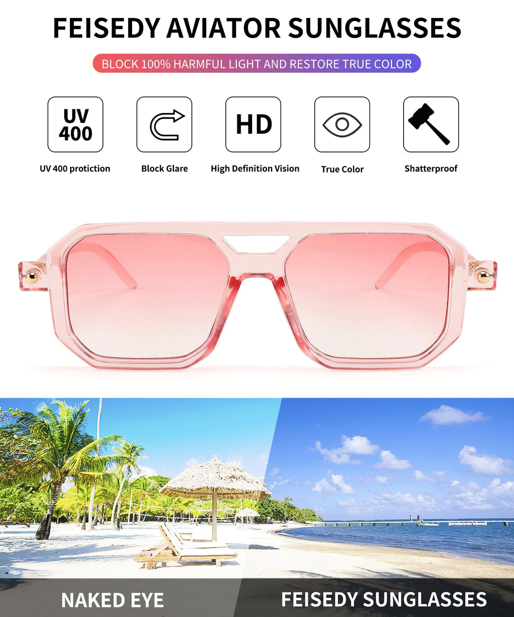 FEISEDY Vintage Square 70s Flat Aviator Sunglasses Women Men Classic Retro Stylish Frame UV400 Sunglasses B2622