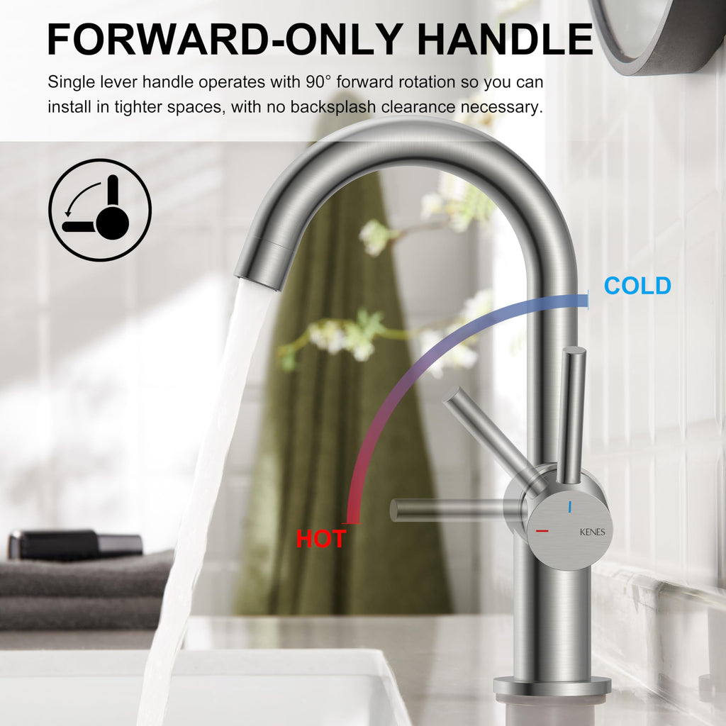 KENES Black and Gold Single Handle Bathroom Sink Faucet, Modern Prep Wet Bar Sink Faucet with Drain Assembly & Deck Plate, Vanity Faucets for Farmhouse RV Camper Utility, KE-9005B-BG