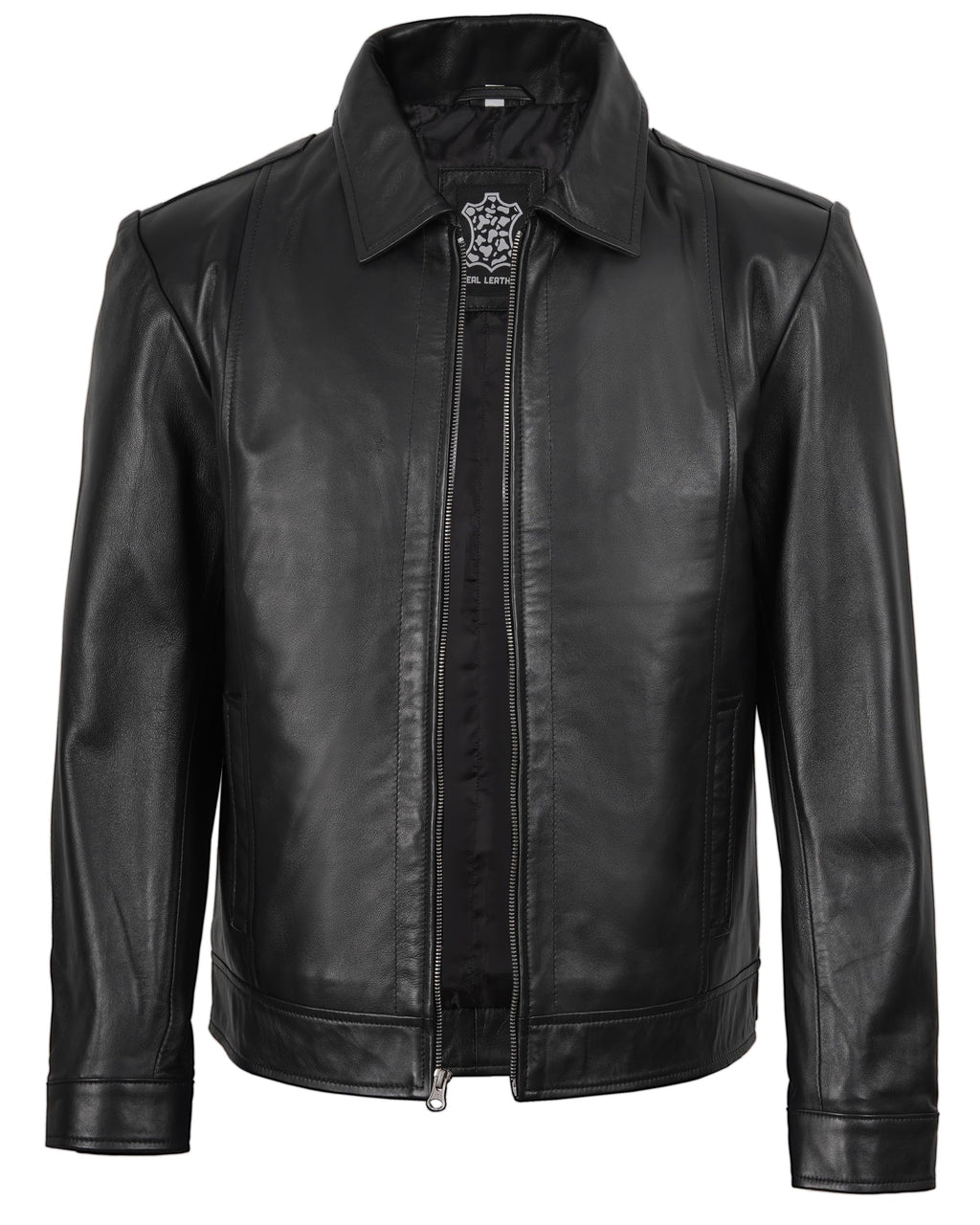 Decrum Vintage Style Mens Leather Jacket - Real Lambskin Classic Shirt Collar Leather Jackets for Men