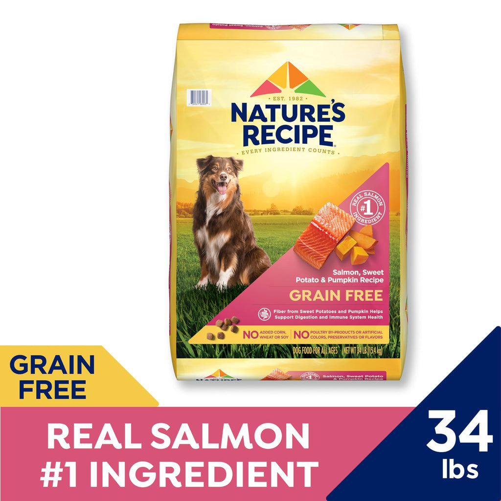 Nature's Recipe Grain Free Dry Dog Food, Salmon, Sweet Potato & Pumpkin Recipe, 4 lb. Bag