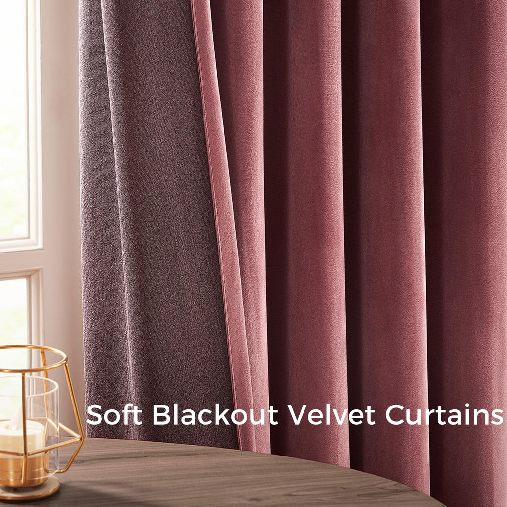 Topfinel Dusty Rose Velvet Blackout Curtains 84 Inch Long,Room Darkening Thermal Insulated Spring Drapes for Bedroom,Rod Pocket Back Tab Window Treatment for Living Room,2 Panels Burg