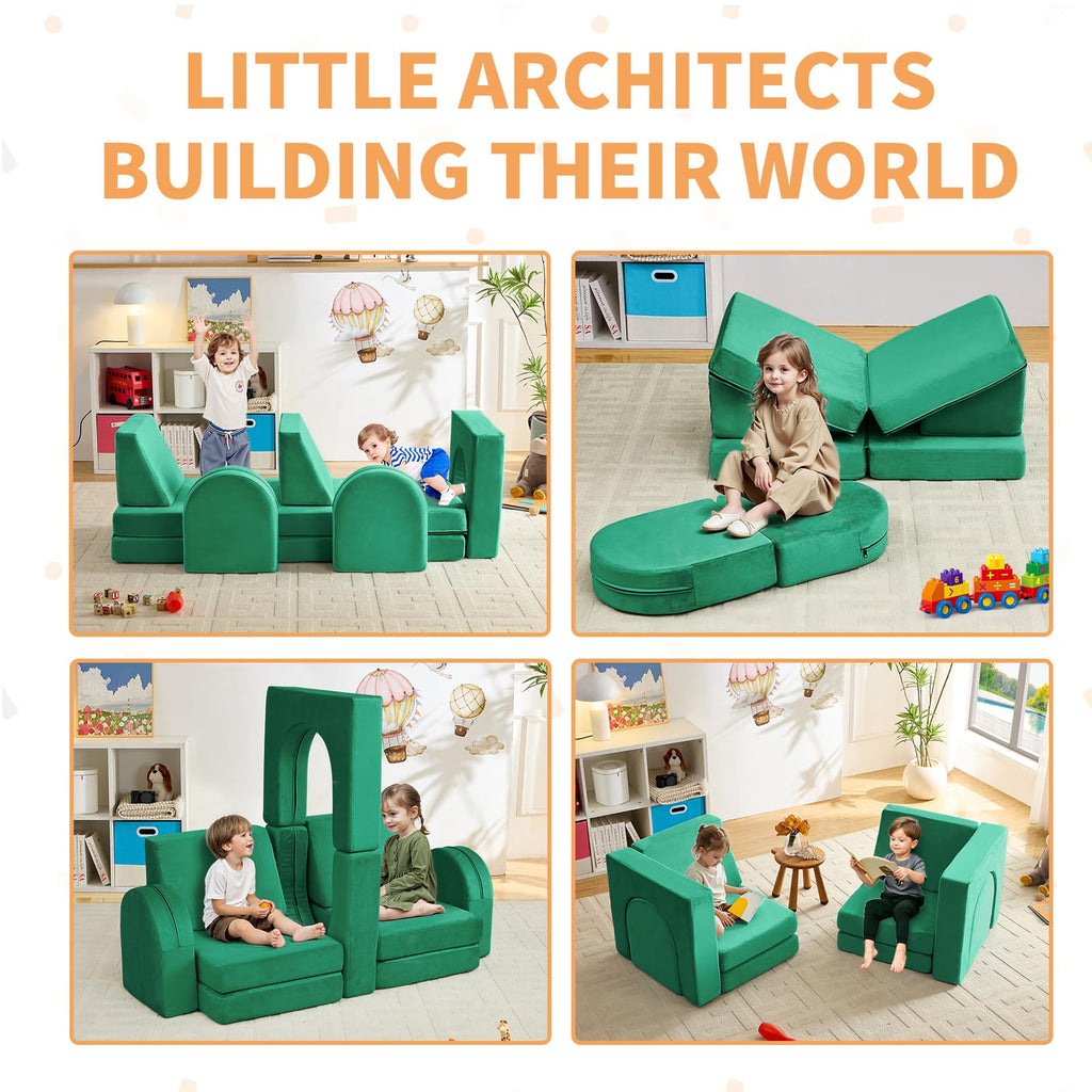 wanan Kids Couch 10PCS, Modular Kids Play Couch for Playroom Bedroom, 10 in 1 Multifunctional Kid Sofa for Playing, Creativing, Sleeping, Indoor Toddler Couches for Boys and Girls(Dark Grey)