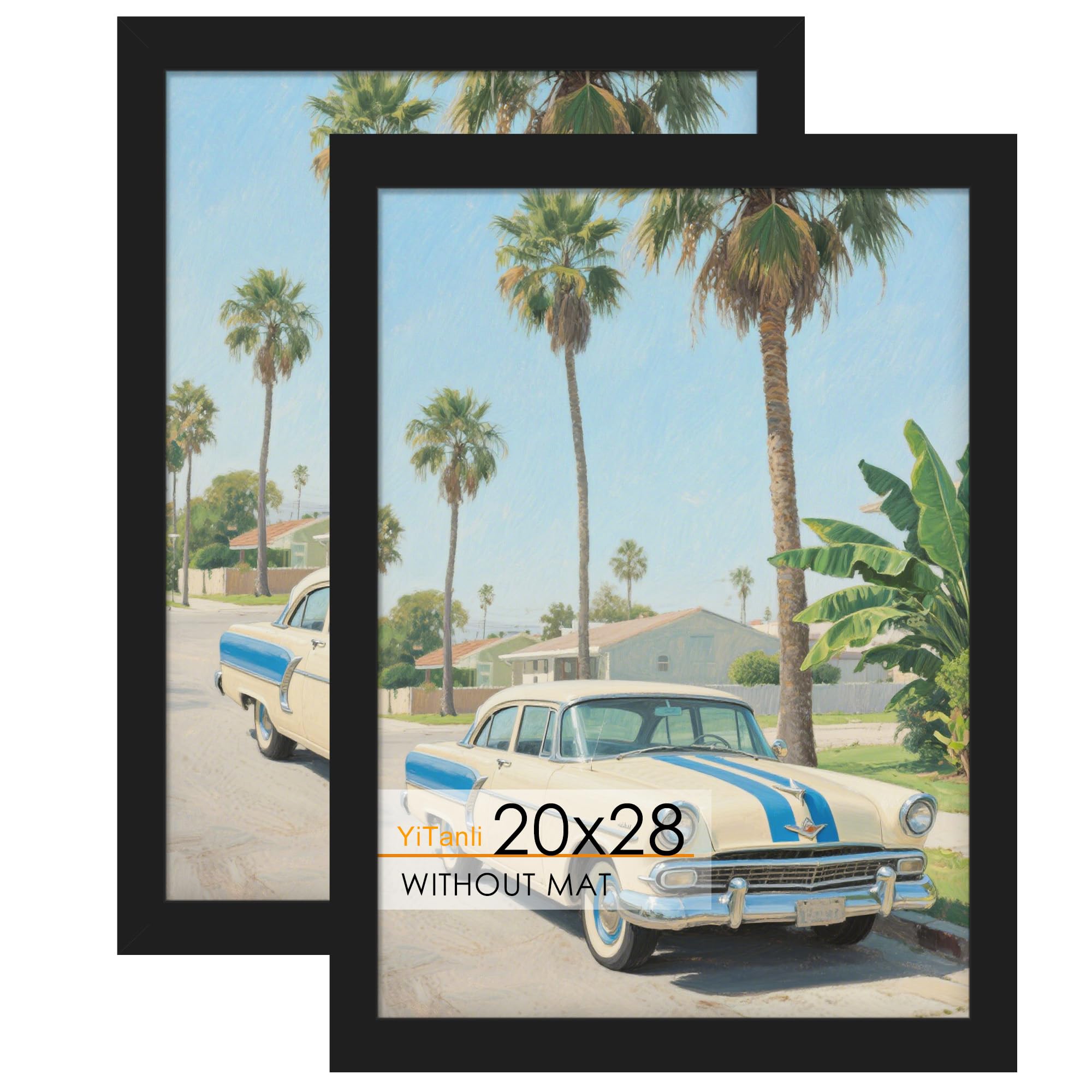 16x24 Black Frame 2 Pack, Engineered Wood for 24 x 16 in Poster | Horizontal or Vertical Wall Mounting, 24x16 Poster Frames for Gallery, Office, and Home Decor