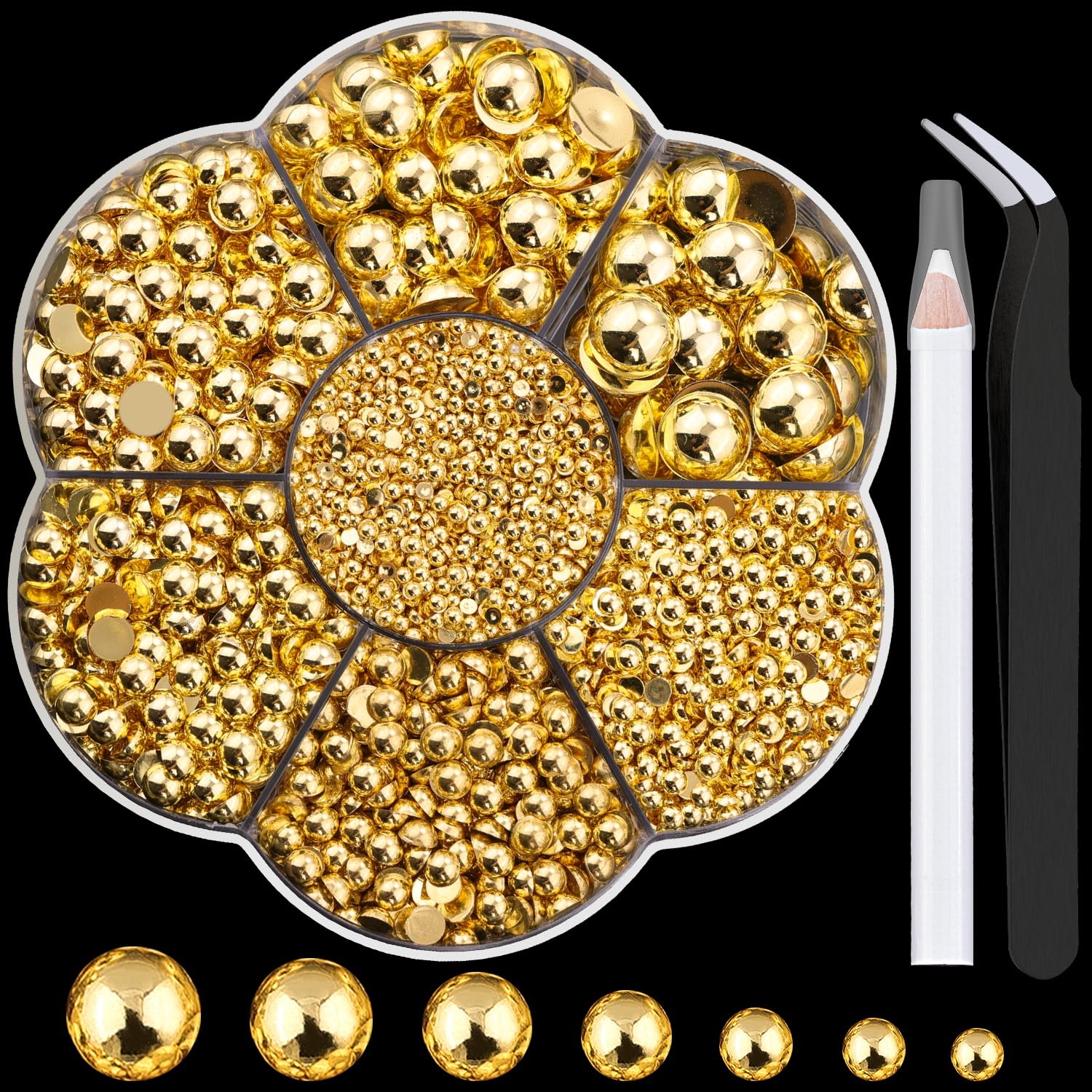 BELLEBOOST 5600pcs ABS Round Flat Back Beige Pearls Kit with Pickup Tools for Nail Art, Face, Body Decorations