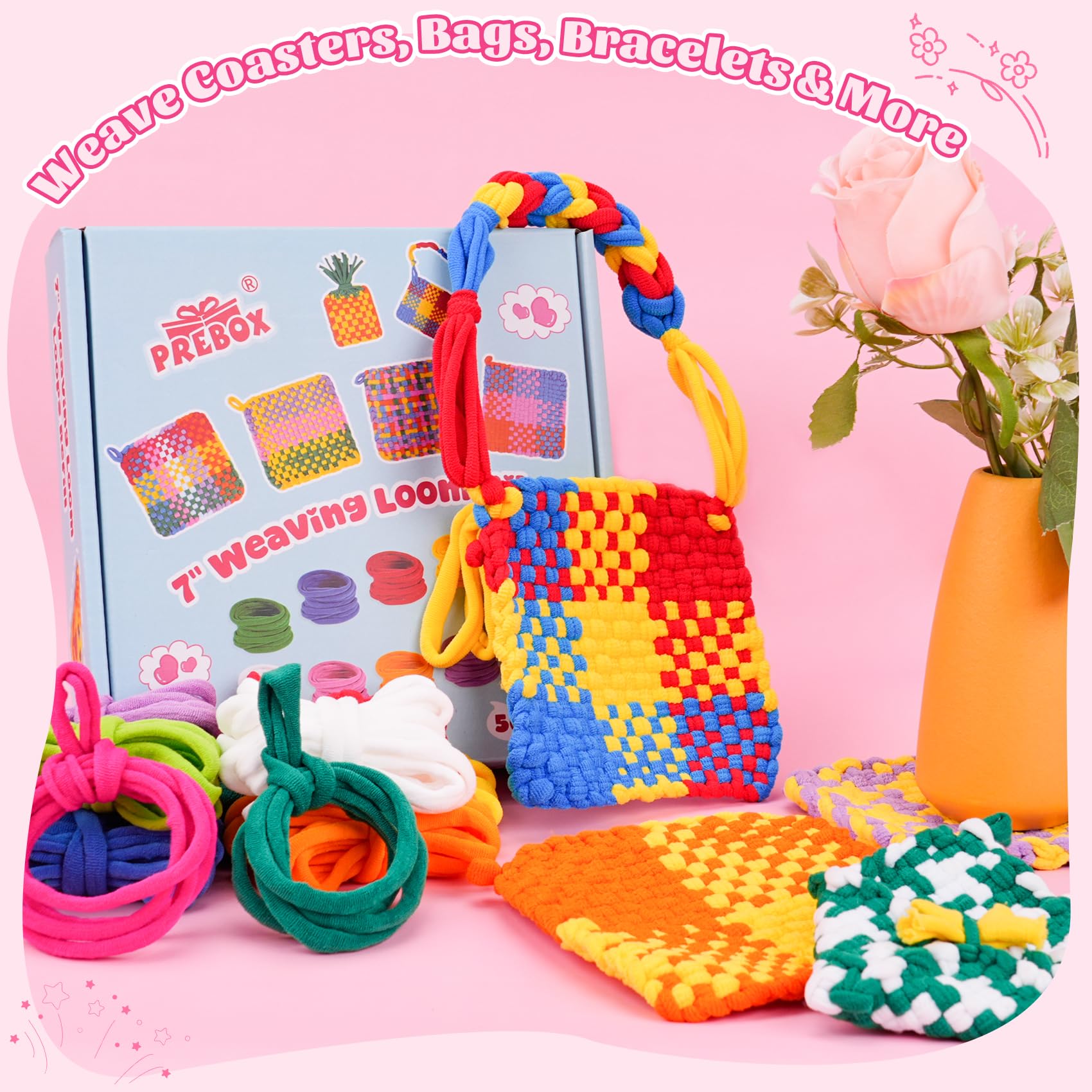 PREBOX 1000 PCS Weaving Loom Loops Refill, 10 Colors for 7 inch Potholder Loom, Craft Supplies for Kids and Beginners, Christmas & Birthday Gifts for Girls 6 7 8-10 10-12 Year Old