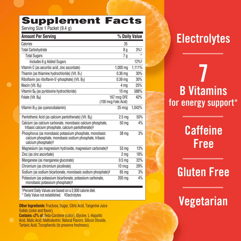 Emergen-C 1000mg Vitamin C Powder, with Antioxidants, B Vitamins and Electrolytes, Vitamin C Supplements for Immune Support, Caffeine Free Drink Mix, Tangerine Flavor - 60 Count/2 Month Supply