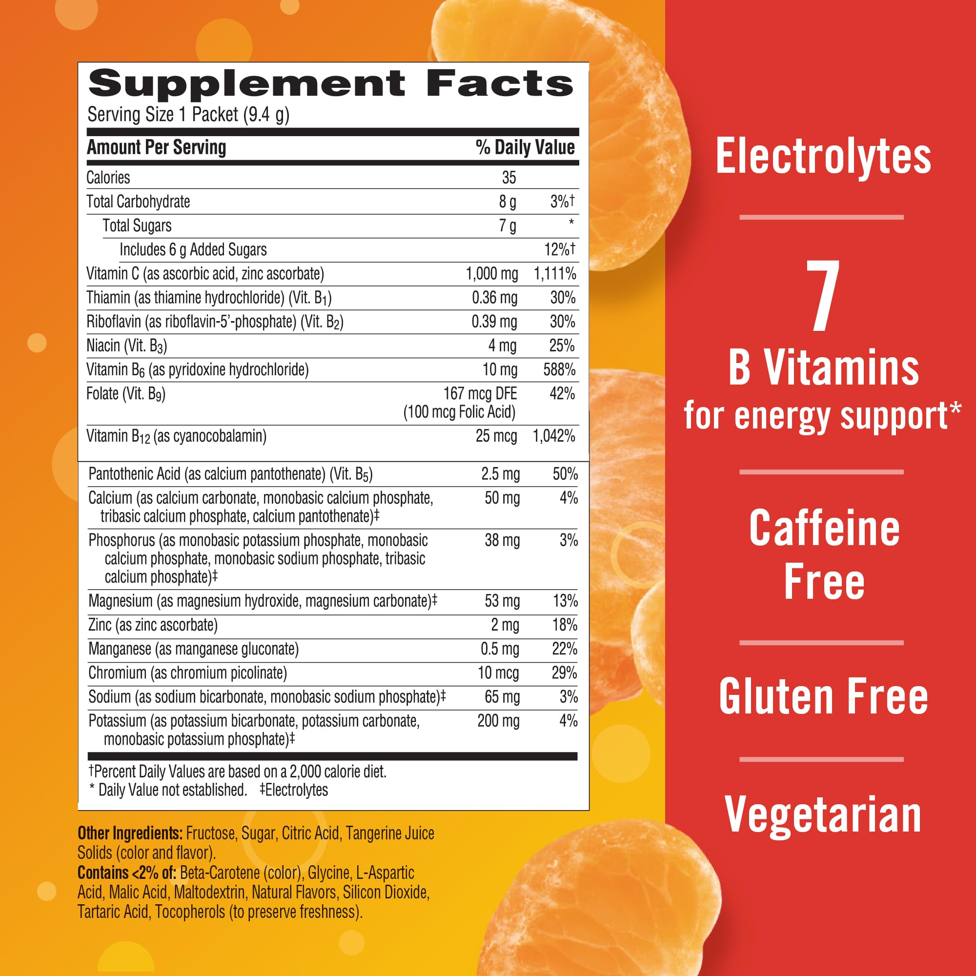 Emergen-C 1000mg Vitamin C Powder, with Antioxidants, B Vitamins and Electrolytes, Vitamin C Supplements for Immune Support, Caffeine Free Drink Mix, Tangerine Flavor - 60 Count/2 Month Supply