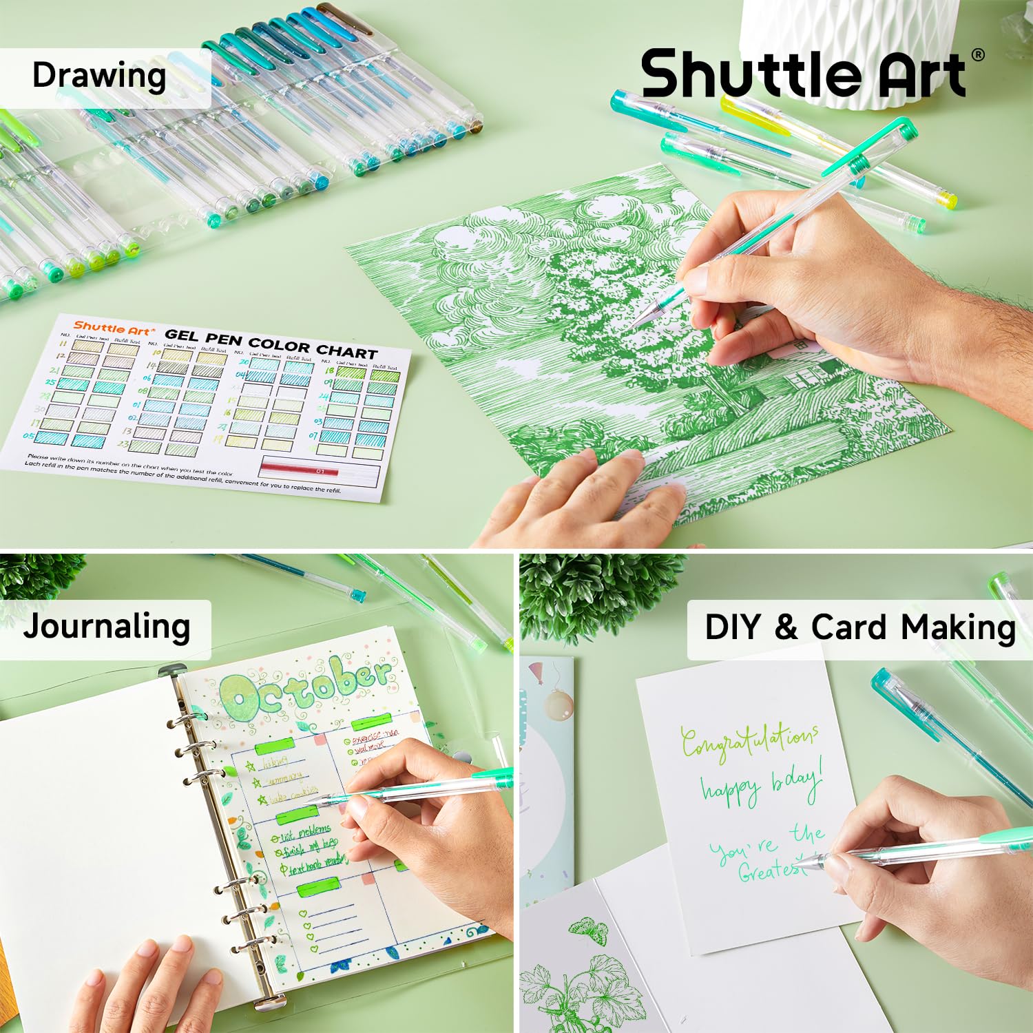 Shuttle Art Pastel Gel Pens, 24 Pastel Milky Colors Gel Pen for Black Paper, Adults Coloring Books Drawing Doodling Crafts Scrapbooking Journaling