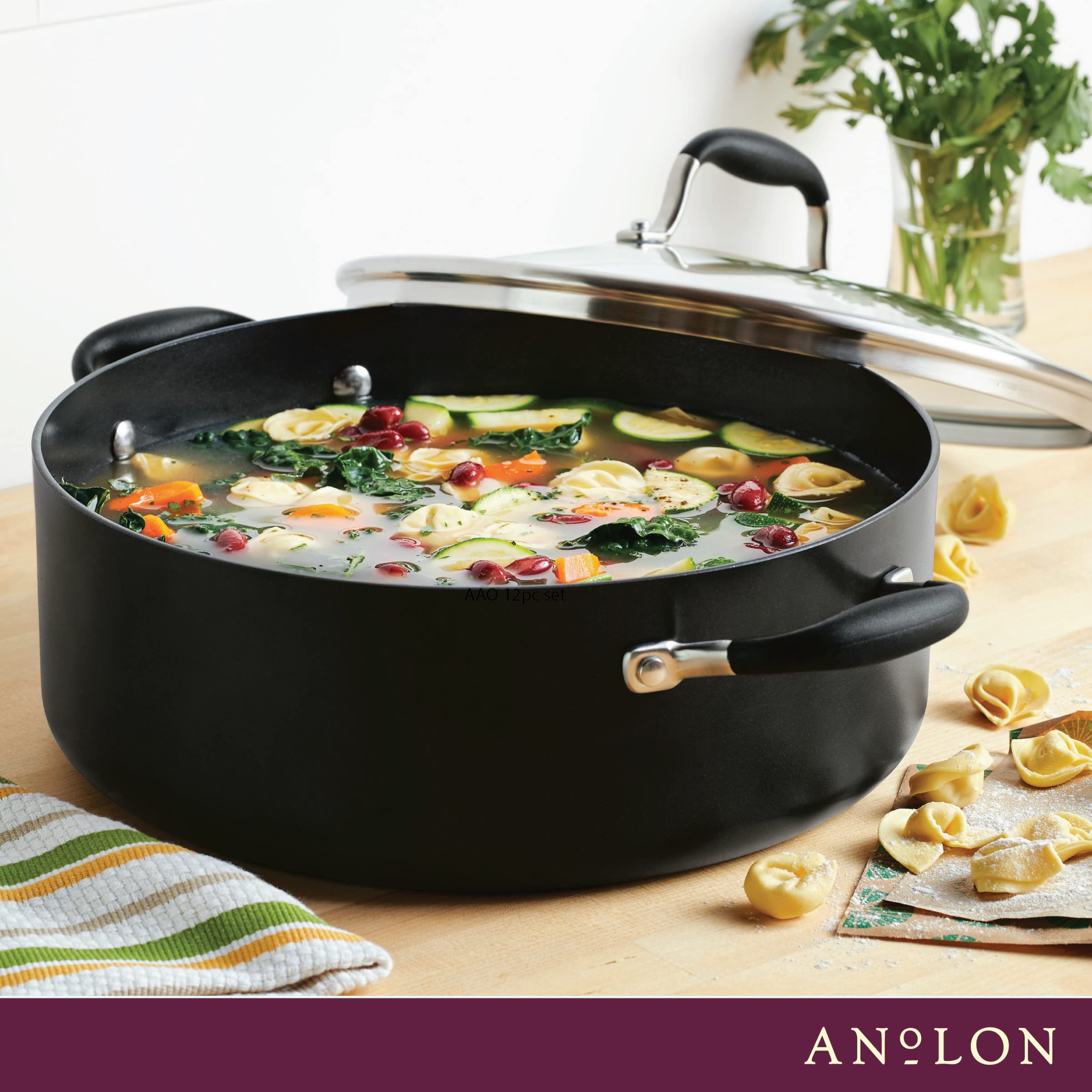 Anolon Advanced Home Hard Anodized Nonstick Sauce Pan/Saucepan with Straining and Lid, 2 Quart (2 Qt Straining Saucepan, Indigo)