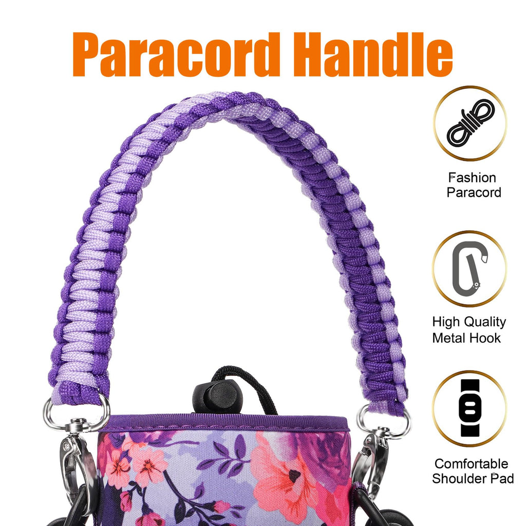 AceTreker 32/40/64/128 oz Neoprene Insulated Water Bottle Carrier Bag, Sling Bag Sleeve Pouch Holder with Strap & Paracord Handle and 2 Pocket for Travelling, Hiking, Camping