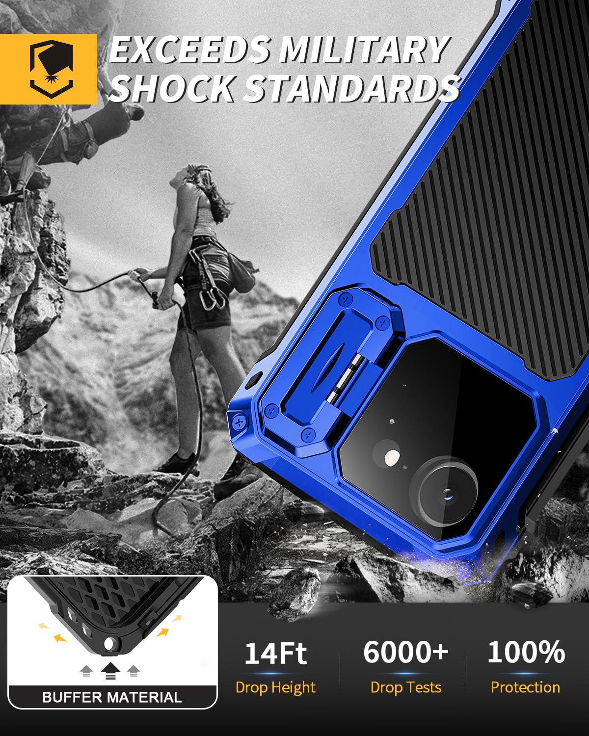 Lanhiem for iPhone 16 Metal Case with Camera Cover & Stand [Compatible with MagSafe] [Built-in Kickstand] [Military-Grade Protection] Heavy Duty Rugged Magnetic Phone Case, Black