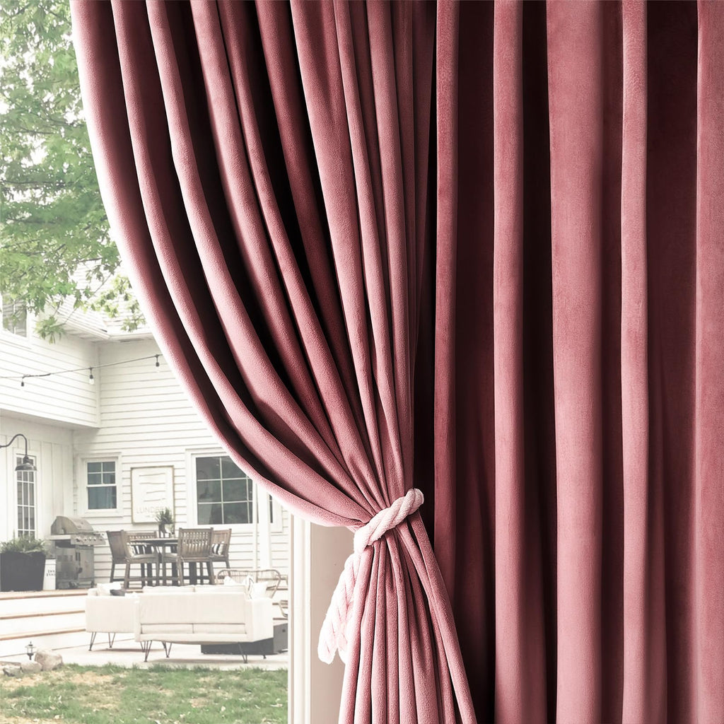 Topfinel Dusty Rose Velvet Blackout Curtains 84 Inch Long,Room Darkening Thermal Insulated Spring Drapes for Bedroom,Rod Pocket Back Tab Window Treatment for Living Room,2 Panels Burg