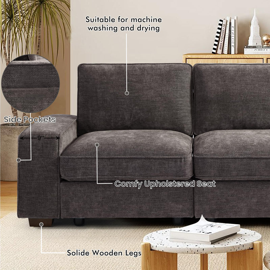 TEKAMON 100" Modular Sectional Sofa with Seats Storage, L Shaped Couch with Movable Ottoman for Living Room, Couch with Chaise, Solid Wood Frame, Spring Cushions, USB Port, Removable Covers, Beige