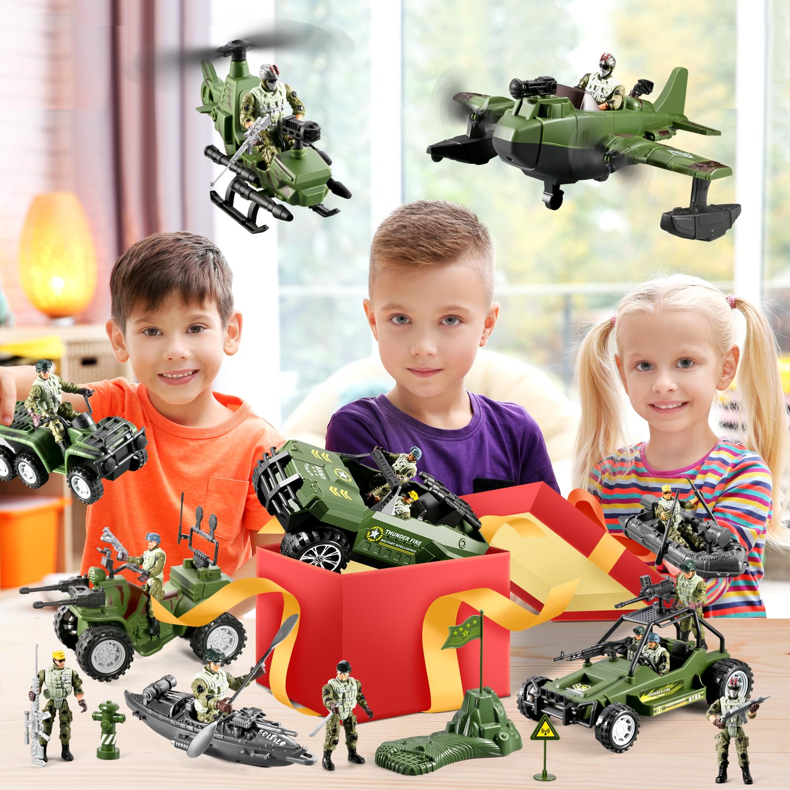 56-in-1 Army Men Toys for Boys 4-7 6-8 8-12, Military Truck/Helicopter/Kayak Boat/Motorcycle/Army Men Action Figures/Weapon Gears, Army Toys for Boys Kids Birthday Gifts Party Favors