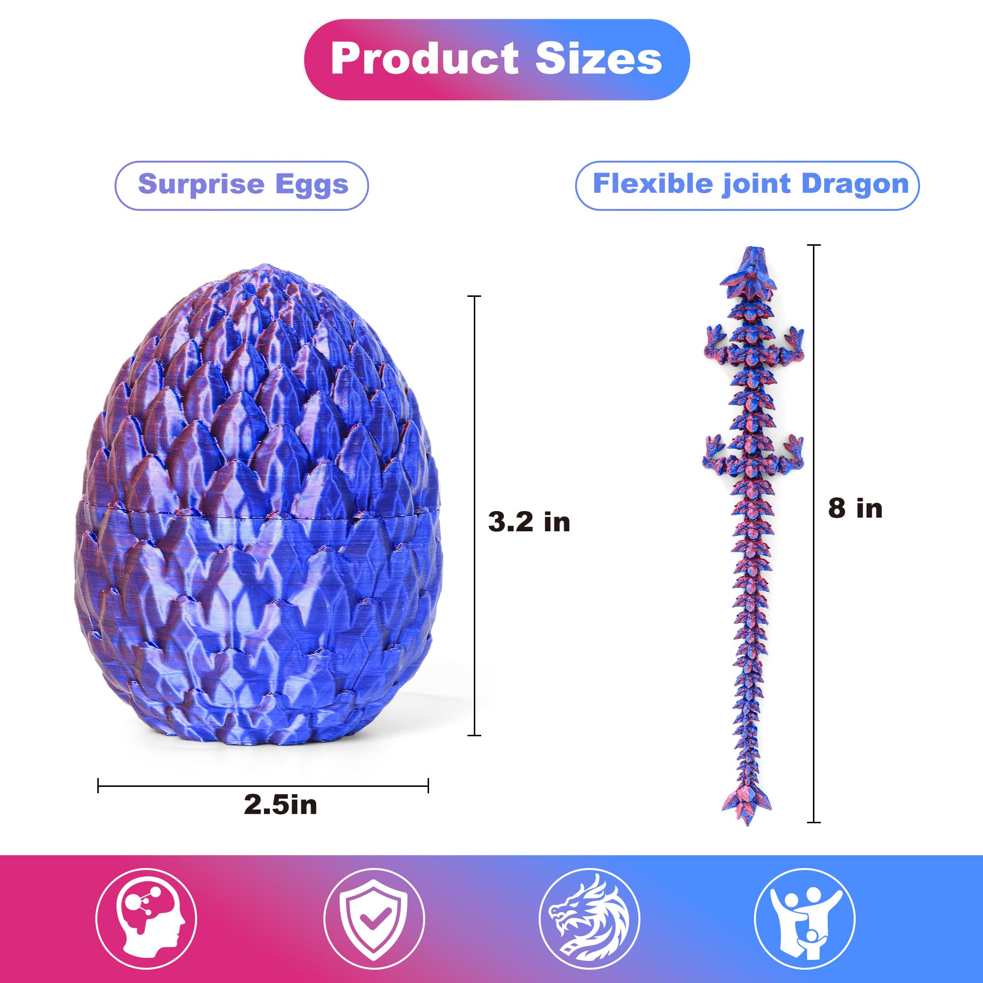 Easter Basket Stuffers 3D Printed Dragon Eggs with Dragon Inside Surprise Mystery Easter Egg Fidget Toy, Articulated Crystal Toys for Kid Easter Egg Hunt Party Favors (1PCS)