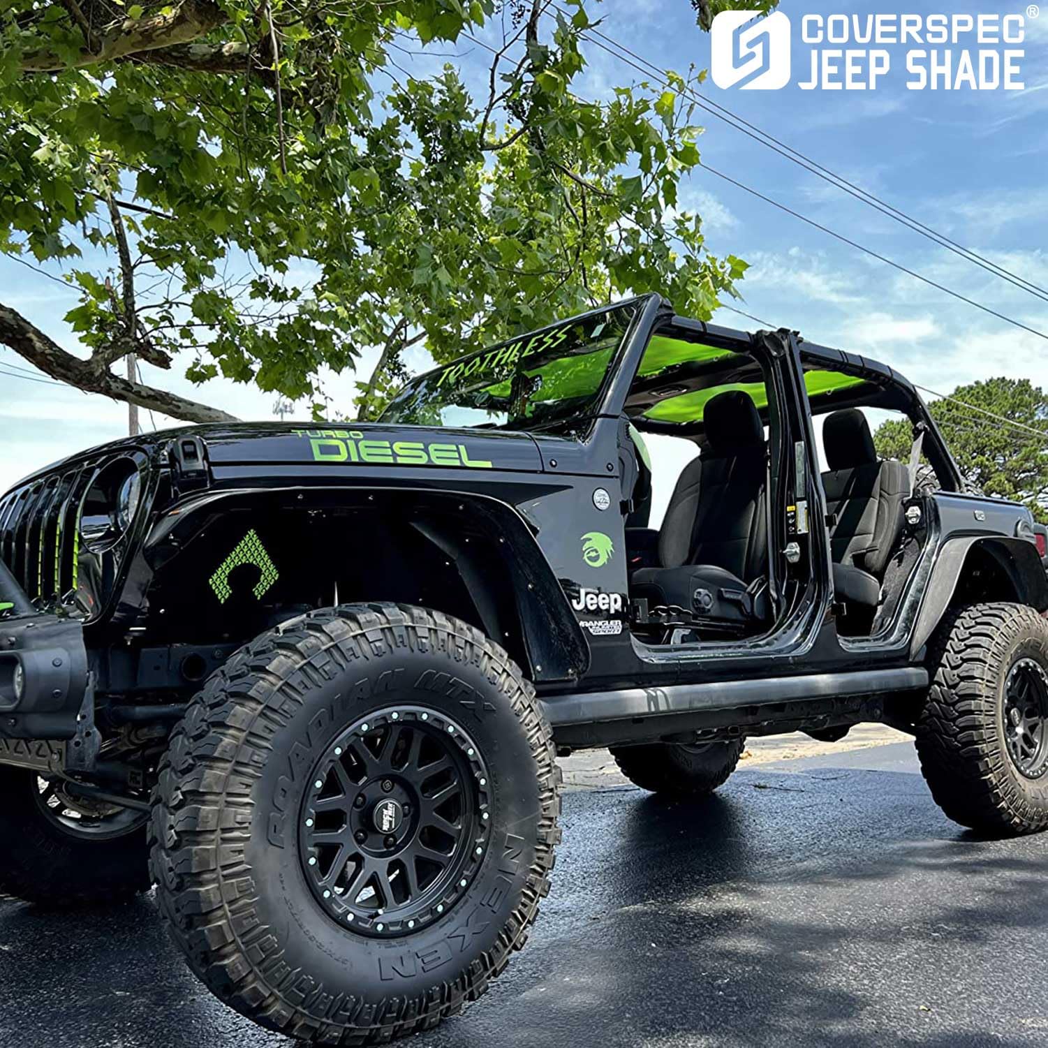 JT Top Sun Shade Roof Compatible with Jeep Gladiator 4 Door 2018 to 2023 Sunshade Sunroof Bikini Cover Blocks UV Wind Noise Black Mesh for Front and Rear 2 pcs