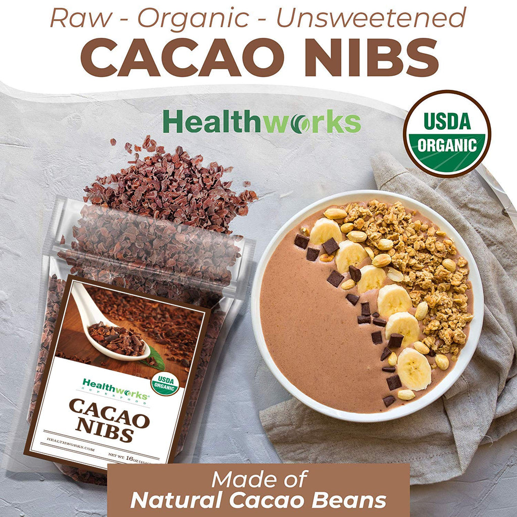 Healthworks Superfoods Cacao Nibs Organic - 16 Oz / 1 Lb - Criollo Bean - Raw Unsweetened Chocolate Substitute - Certified Organic - Keto, Vegan & Non-GMO - Antioxidant