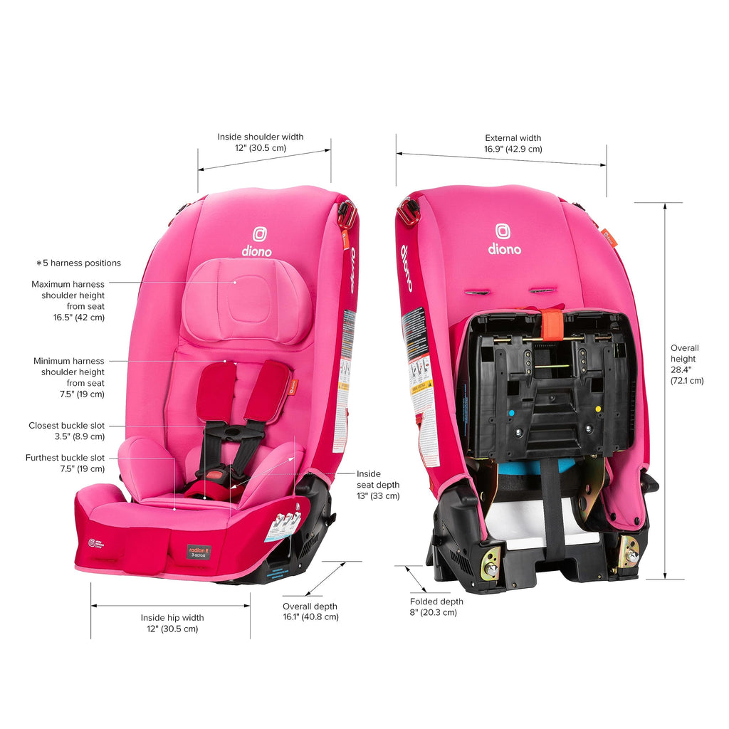 Diono Radian 3R, 3-in-1 Convertible Car Seat, Rear Facing & Forward Facing, 10 Years 1 Car Seat, Slim Fit 3 Across, Jet Black